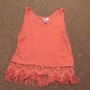 Coral Fringe Tank Top